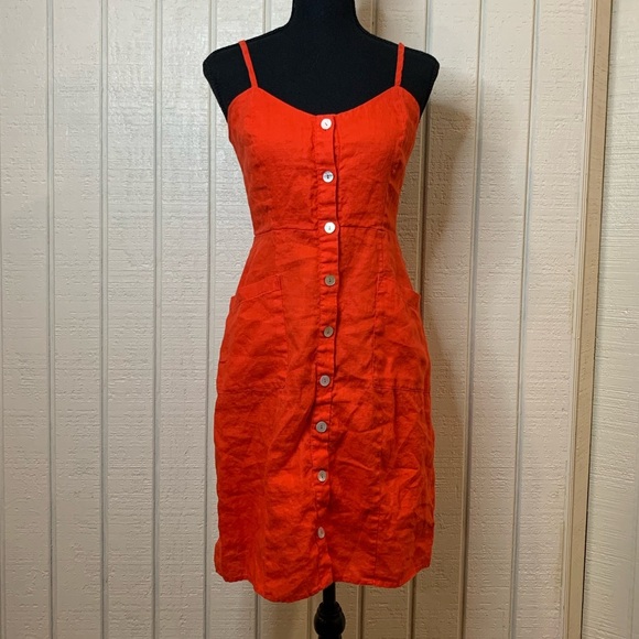 Cynthia Rowley Red A-Line button front dress, size 4.   100% Linen - Picture 3 of 7